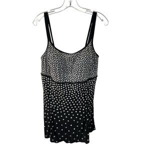 Le Cove Swimsuit Womens 14 W One Piece Black White Floral Skirted Dress Slimming